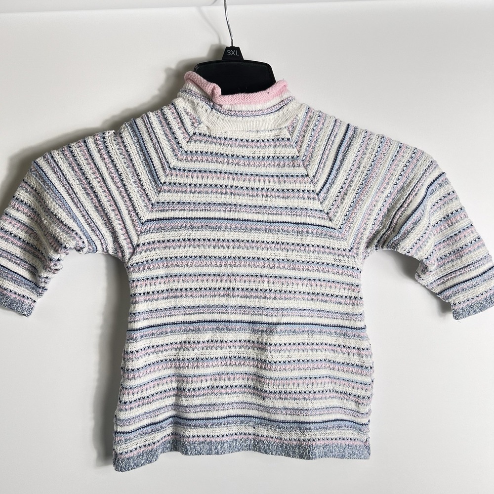 Vtg B.T. Kids Girls 2T Sweater Pastel Stripe Pink‎ Heart Appliqué Pullover Y2K - Picture 4 of 7